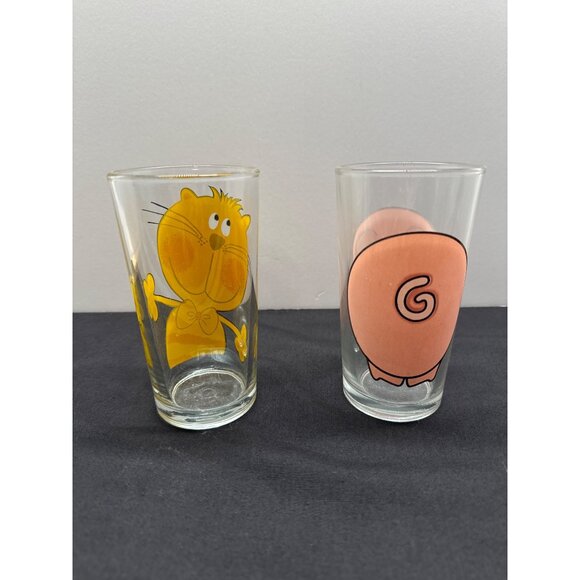 Set Of 2 Vintage Glasses With Cartoon Big Easy Pig & Cat Design By Anchor Hockin - Picture 2 of 7